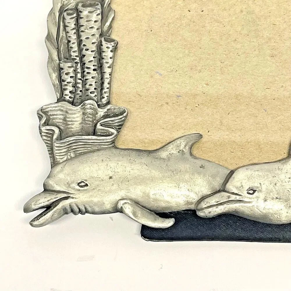 Vintage Dolphin Seascape - Sun Pewter Tone Rectangle 3.5x5 Picture Frame-Taiwan
